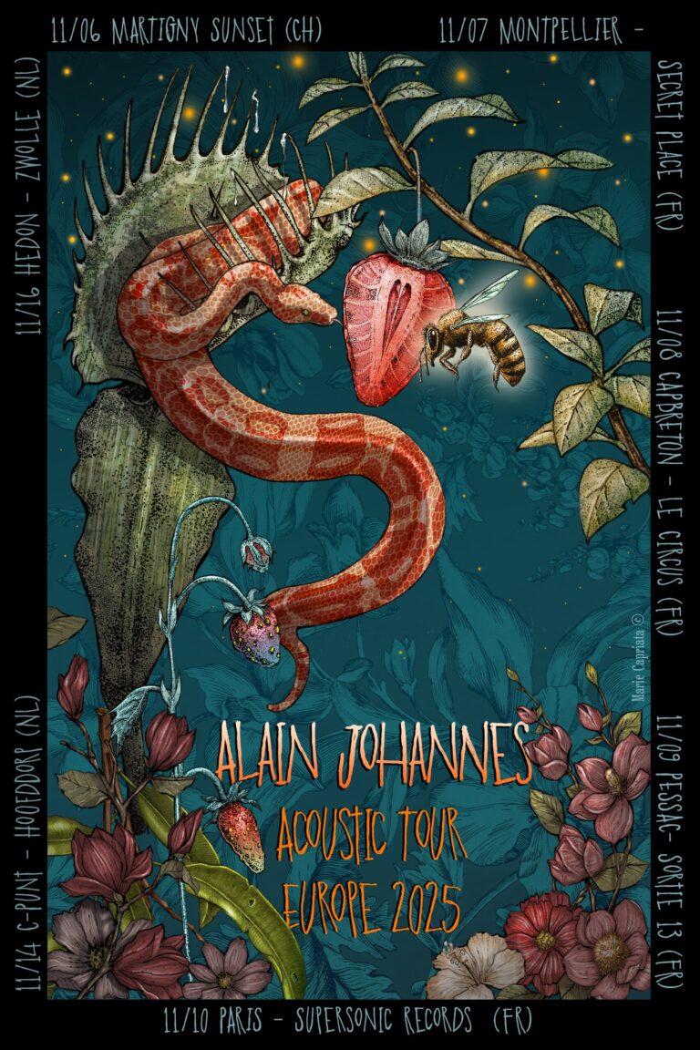 AJ TOUR 2025 poster Design by Marie Capriata Alain Johannes European Tour 2025 Design by Marie Capriata